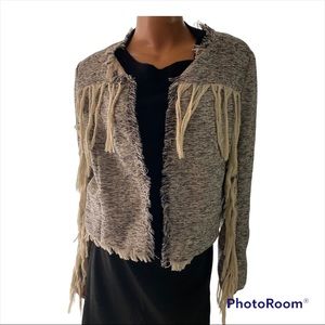 Sherri Bodell Novelty Fringe Jacket Womens Size Large Tweed Cotton